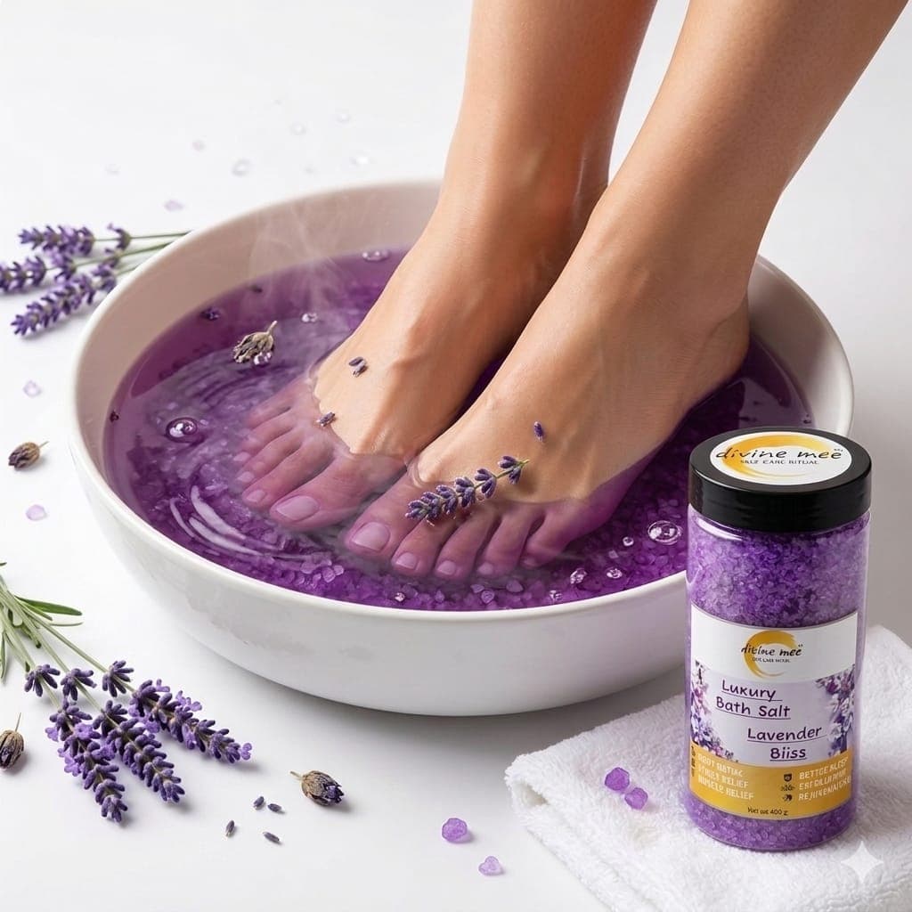 Lavender salt foot soak being prepared